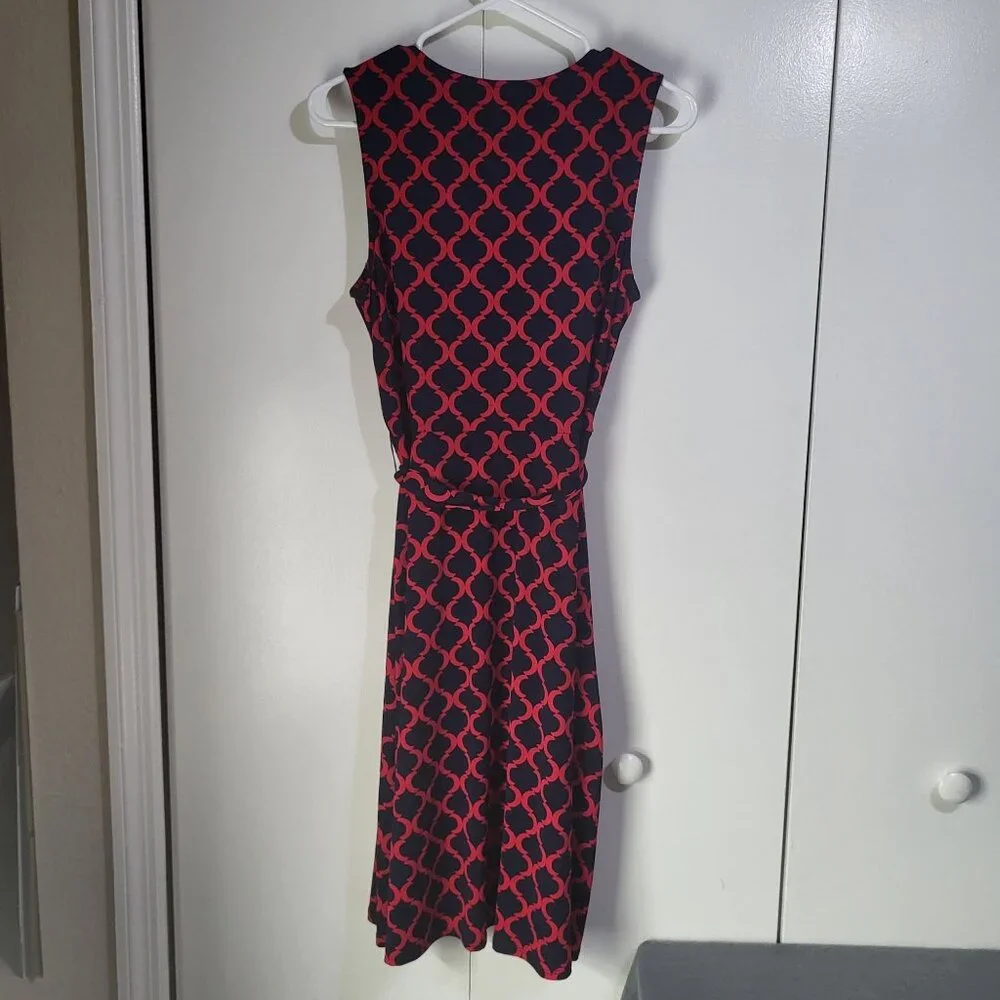 41Hawthorn Women's Medium Print Sleeveless Faux Wrap Dress Navy